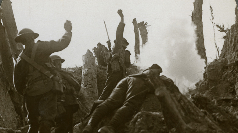 soldiers in trenches in World War I