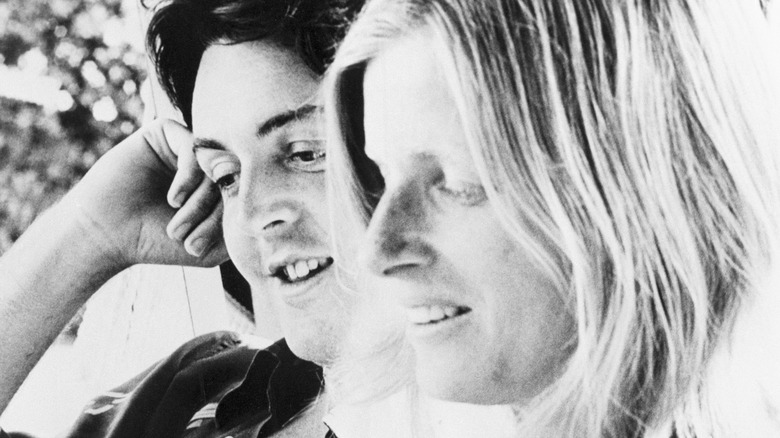 Paul and Linda McCartney looking down