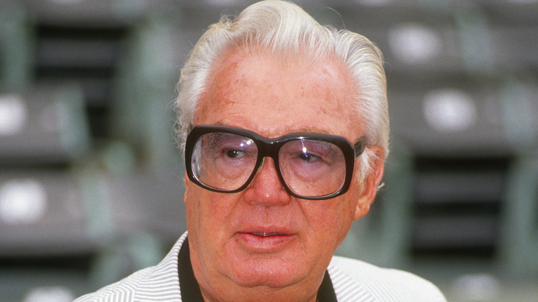 Cubs broadcaster Harry Caray stares