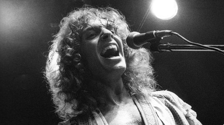 Peter Frampton singing on stage in the '70s