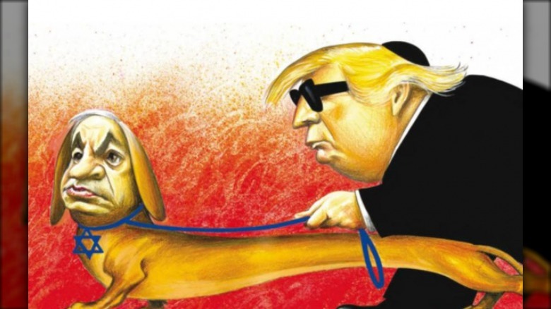 Dog with face of Netanyahu leading blind Trump