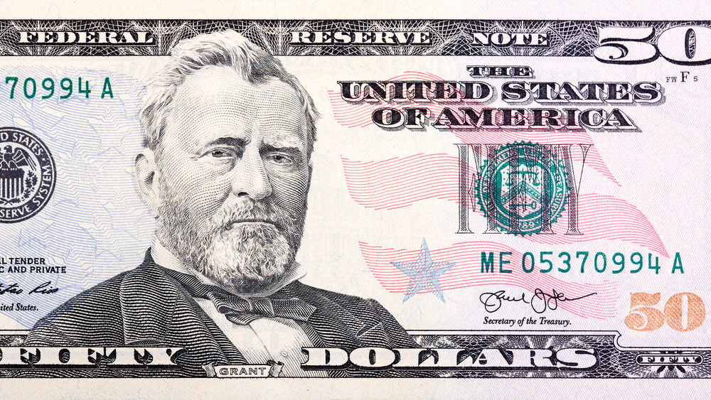 A US $50 bill closeup of Ulysses S Grant 
