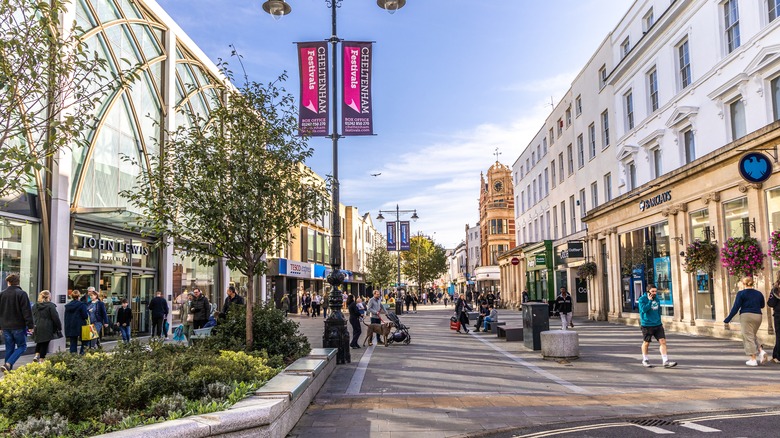 Cheltenham downtown street with people walking