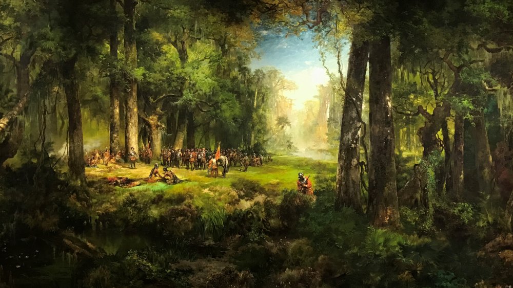 A portrait of Ponce de Leon and his men in Florida.