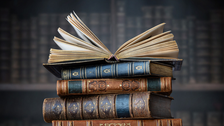 A stack of old books