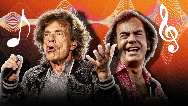Side by side photos of Mick jagger and Neil Diamond