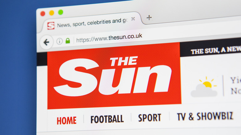 Website for The Sun, a British newspaper