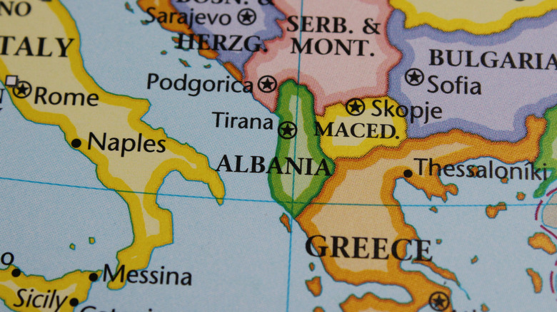 Atlas map of Europe featuring Albania