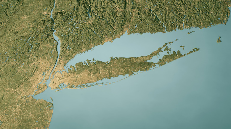 Topographic map of New York featuring Long Island
