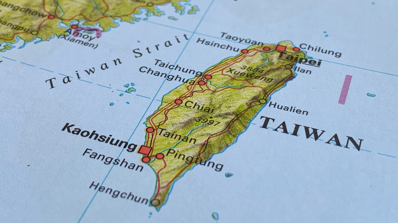 Taiwan on atlas map