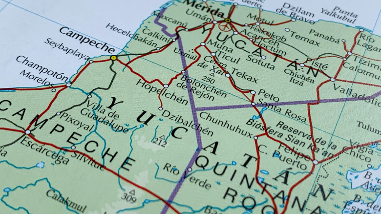 Yucatan on an atlas map