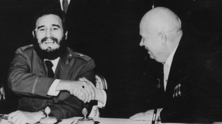 Fidel Castro shaking Nikita Khrushchev hand