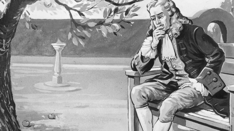 art representing isaac newton's gravity observation