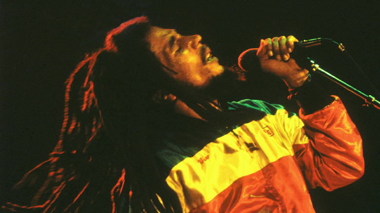 Bob Marley singing with his head back