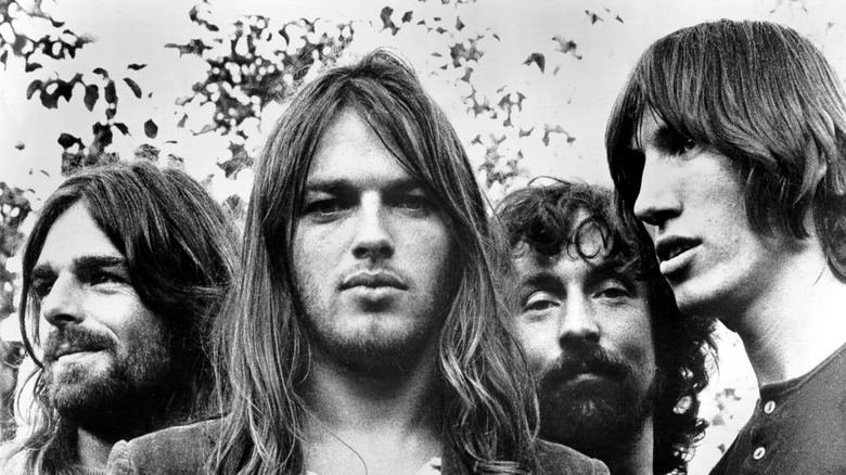 Black and white image of young Pink Floyd members