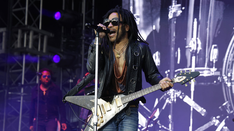 Lenny Kravitz singing during live concert