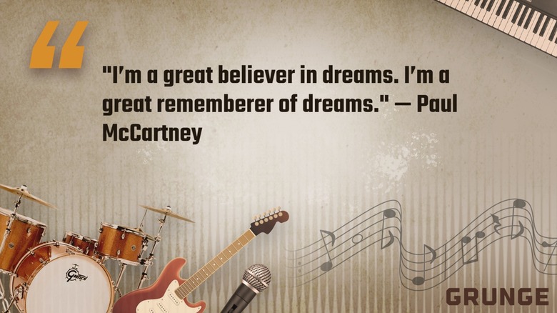 Paul McCartney quote surrounded by musical instruments