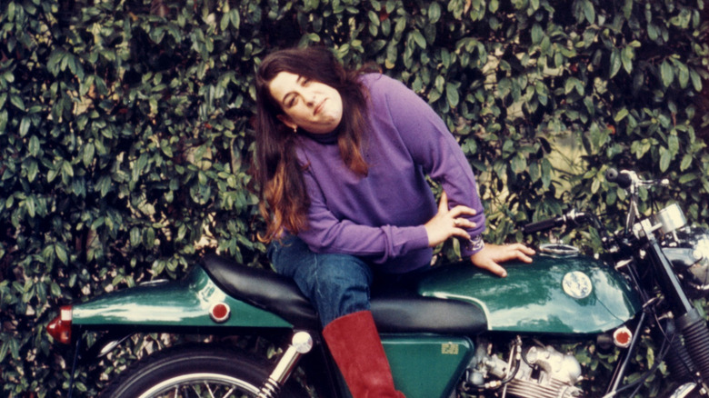 Cass Eliott on a motorbike