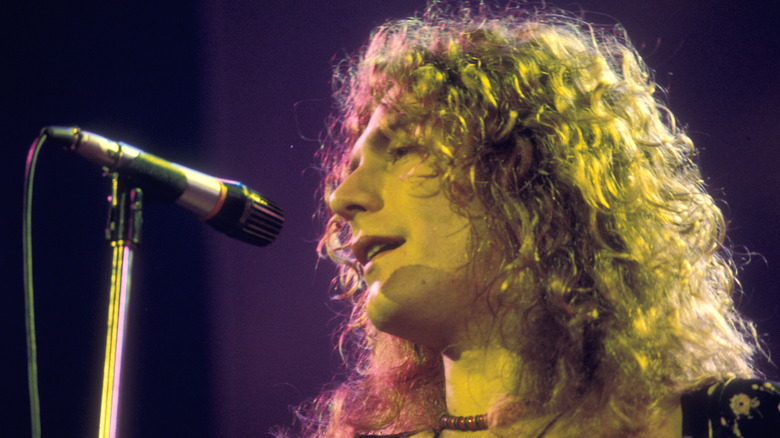 Led Zeppelin's Robert Plant singing onstage circa the 1970s