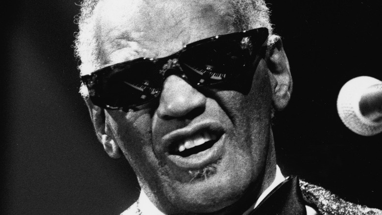 Ray Charles at microphone, 1985