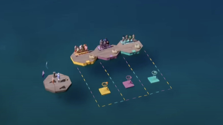 aerial shot of challenge on Survivor over water