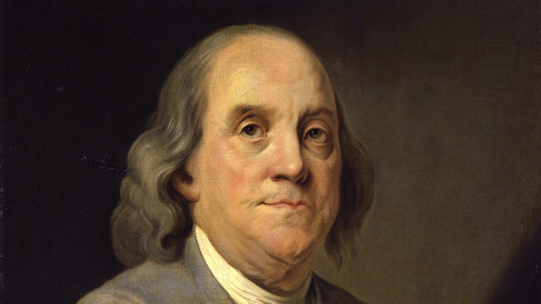Portrait of Benjamin Franklin in gray suit