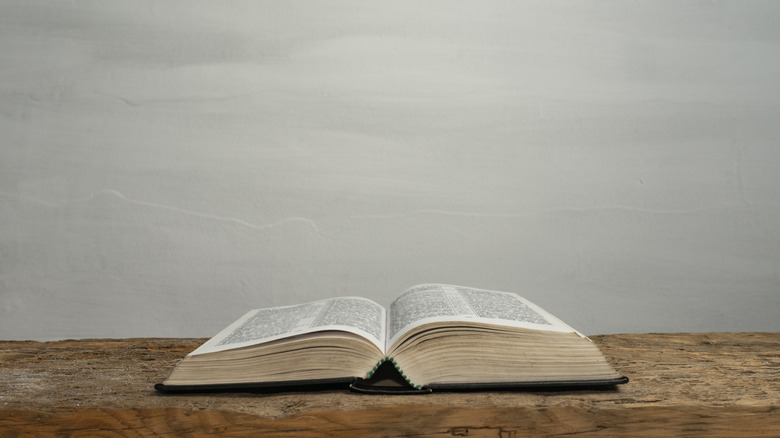 Open Bible on a wooden table