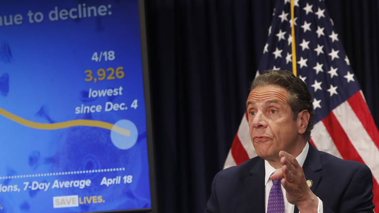 Andrew Cuomo giving a presentation on Covid-19