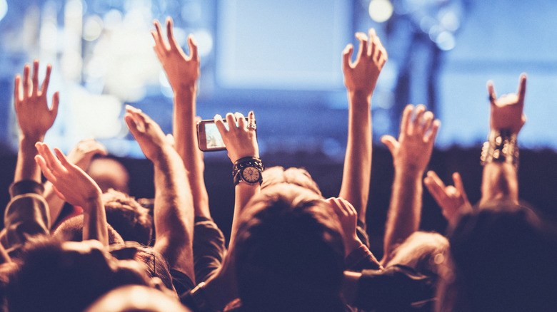 Fans raising their arms at a concert
