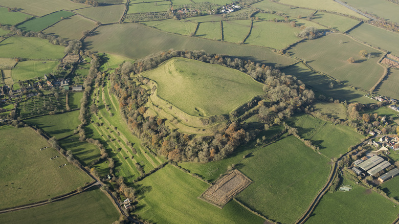Ariel view of Cadbury Castle hillfort 