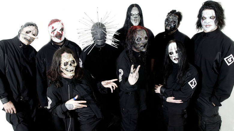 Slipknot posing for a publicity photo circa 2000