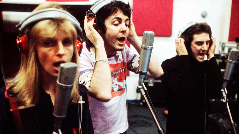 Paul McCartney and Wings in recording studio in the 1970s