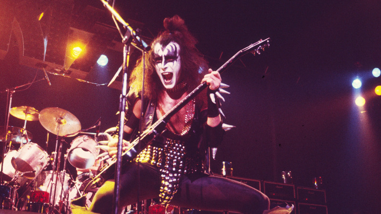 Gene Simmons performing with Kiss, 1976