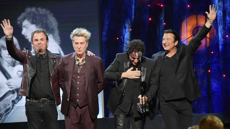 The members of Journey at the Rock & Roll Hall of Fame induction ceremony.