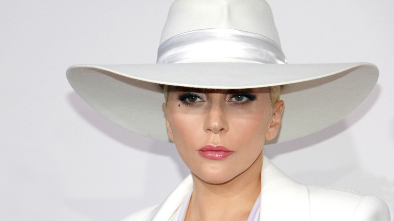 Lady Gaga wearing white hat
