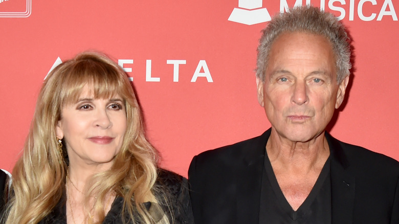 Stevie Nicks and Lindsey Buckingham pose together at an event honoring Fleetwood Mac at Radio City Music Hall