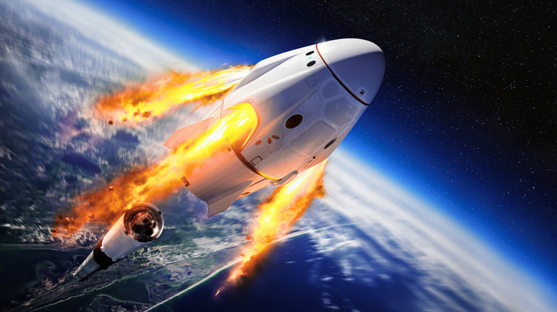 spacecraft flying above Earth