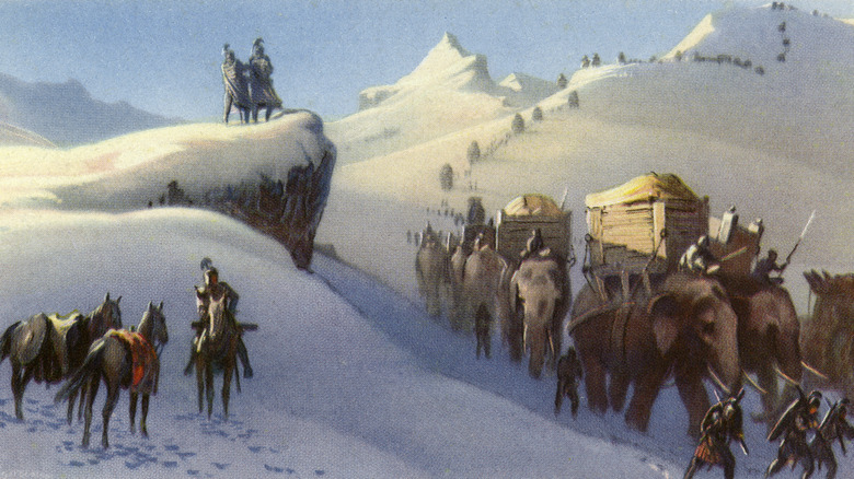 Hannibal crossing the Alps with elepants