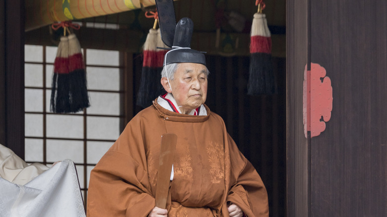 Akihito, Emperor of Japan in traditional dress during his abdication ceremony