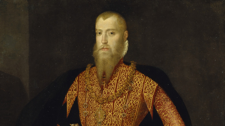Erik XIV of Sweden in a red and gold brocade outfit