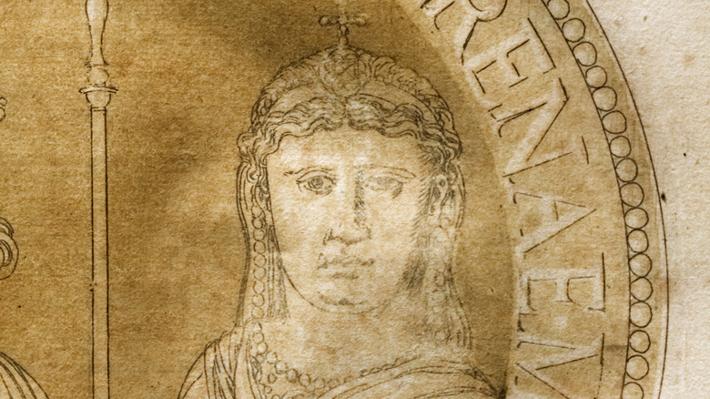 Drawing of Irene of Athens holding sceptre