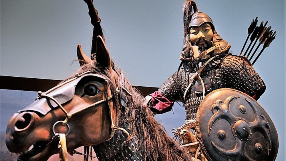 mongol warrior model on horse with shield