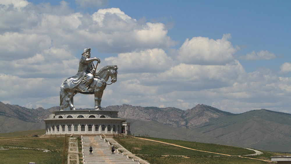 genghis khan equestrian statue with blue sky