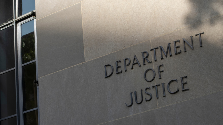 A window and wall of the U.S. Department of Justice building