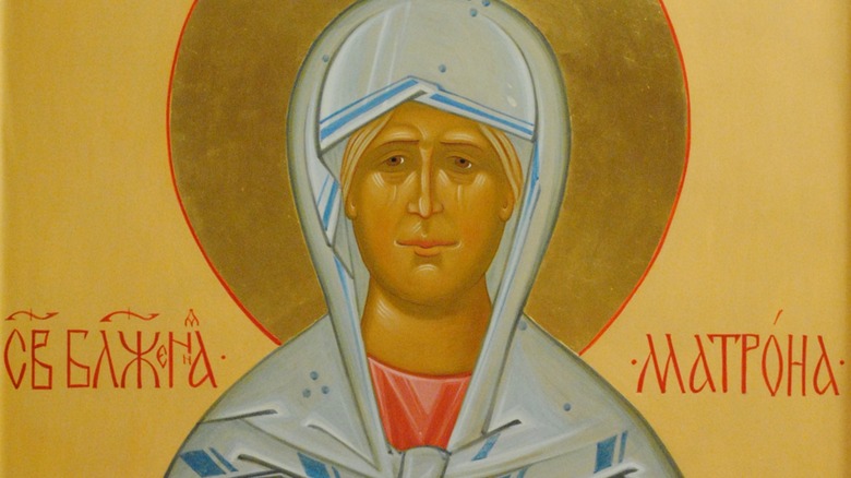 painting Matrona of Moscow white robe and veil