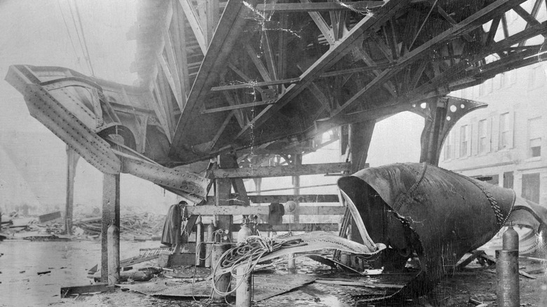 The twisted elevated train structure after the Boston molasses flood