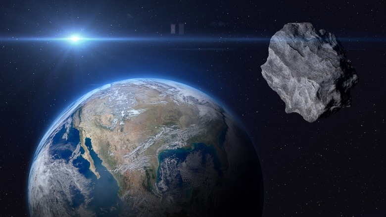 asteroid and Earth in space