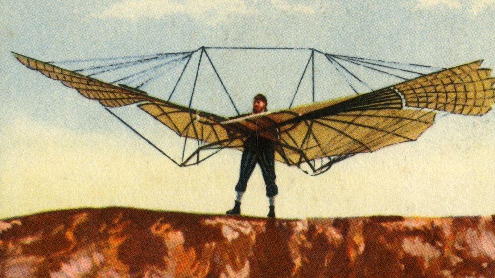 An illustration of Otto Lilienthal and his glider.