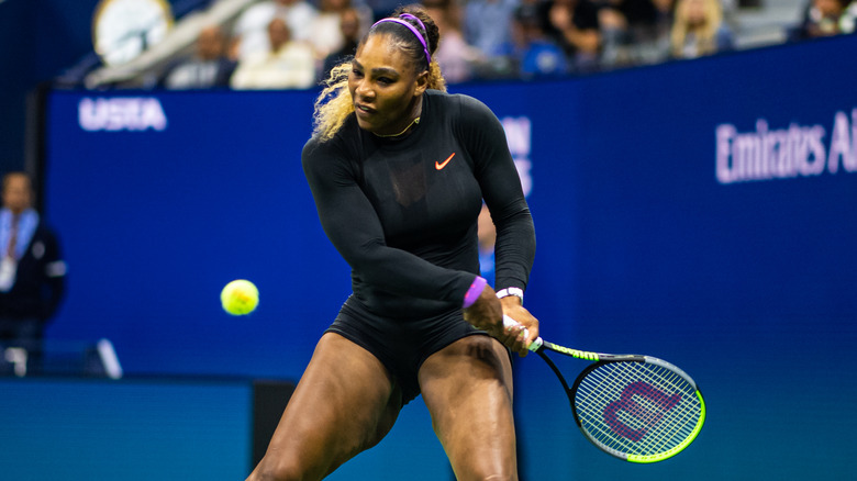 Serena Williams hitting a backhand