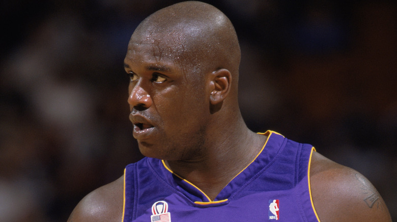 Shaquille O'Neal reacts to a call